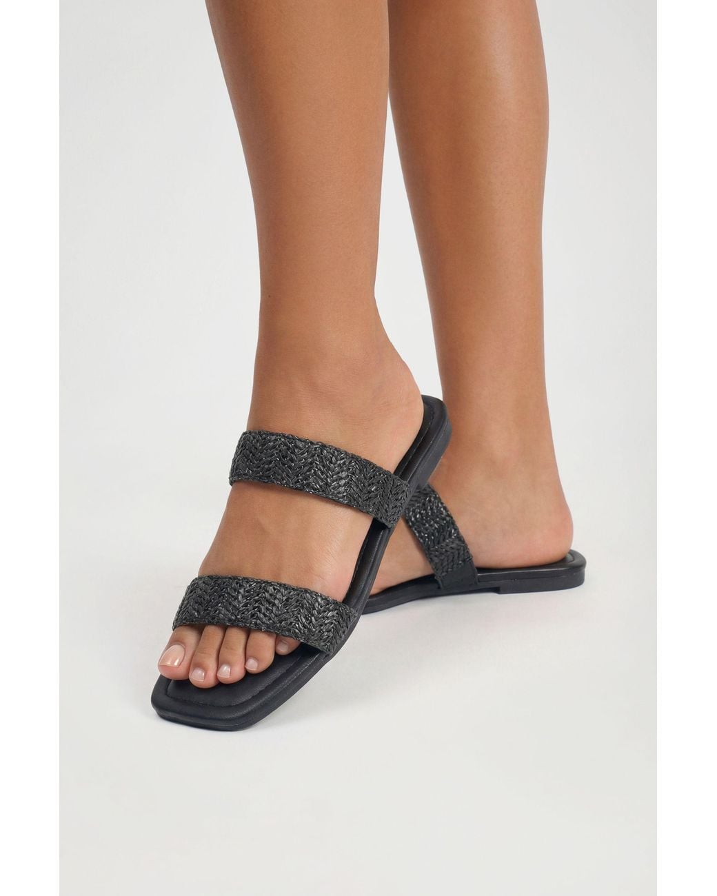 Boohoo Black Crochet Double Strap Sliders