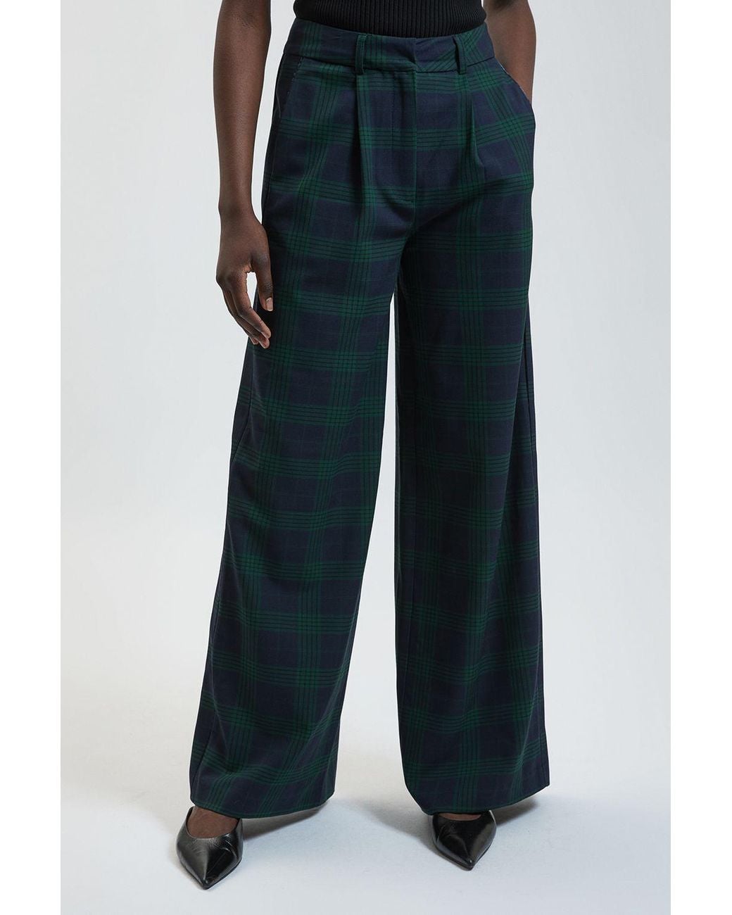 Karen Millen Black Tartan Check Wide Leg Tailored Trouser