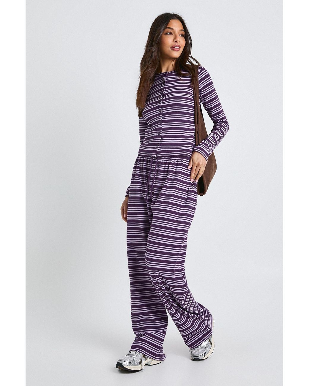 Boohoo Purple Stripe Rib Drawcord Trouser