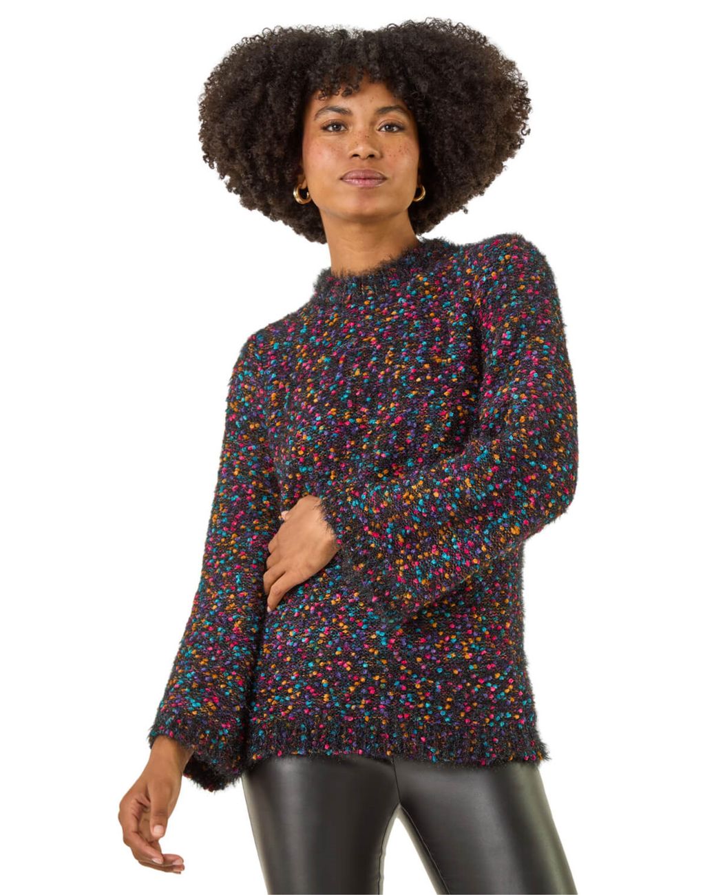 Roman Black Fluffy Print Knit Jumper