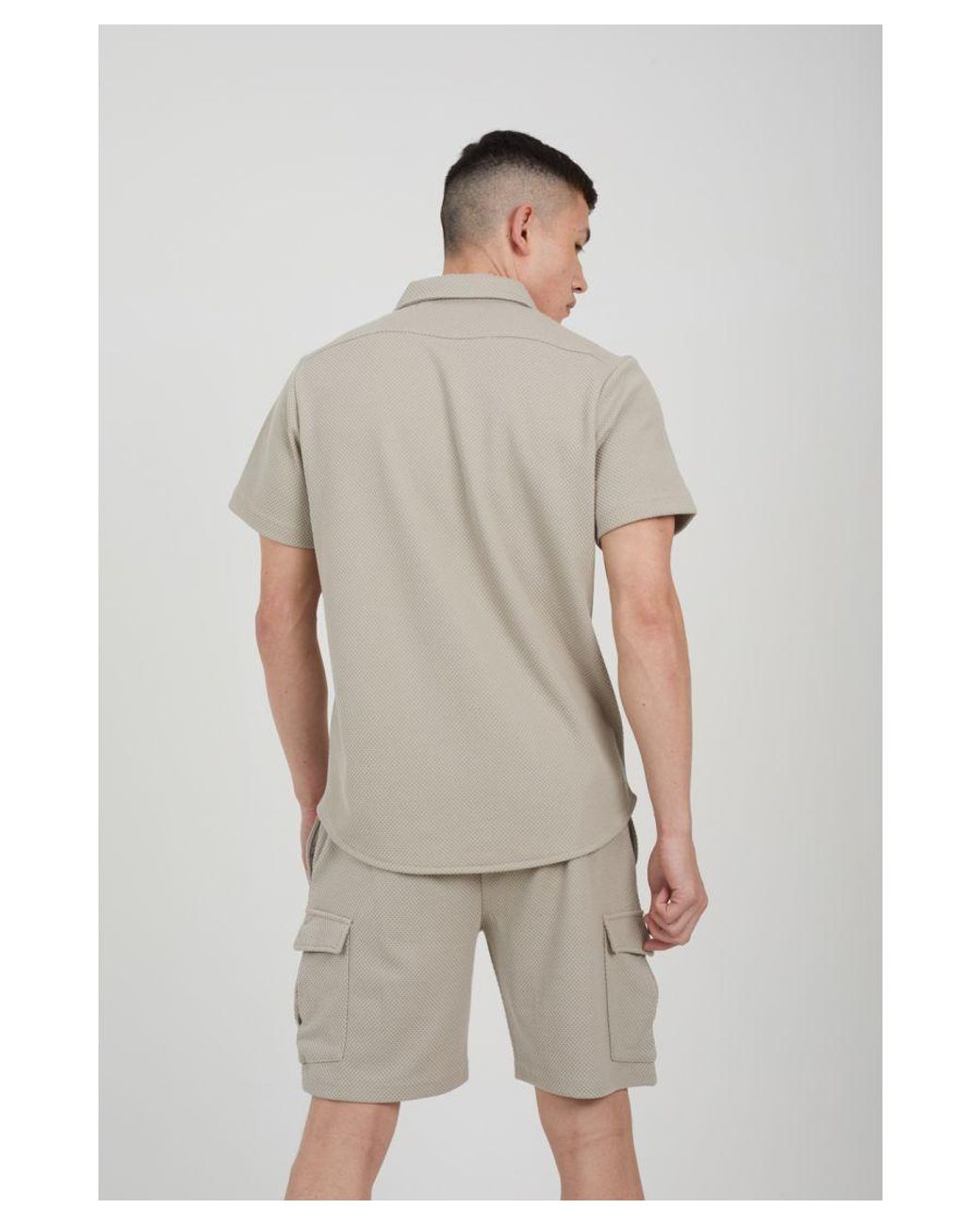 Brave Soul Gray Pale 'Cadby' Short Sleeve Textured Shirt for men