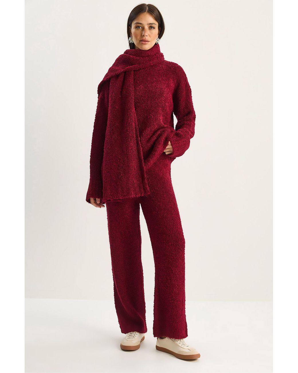 Bianco Lucci Red Oversize Ribbed Knit Two-Piece Set