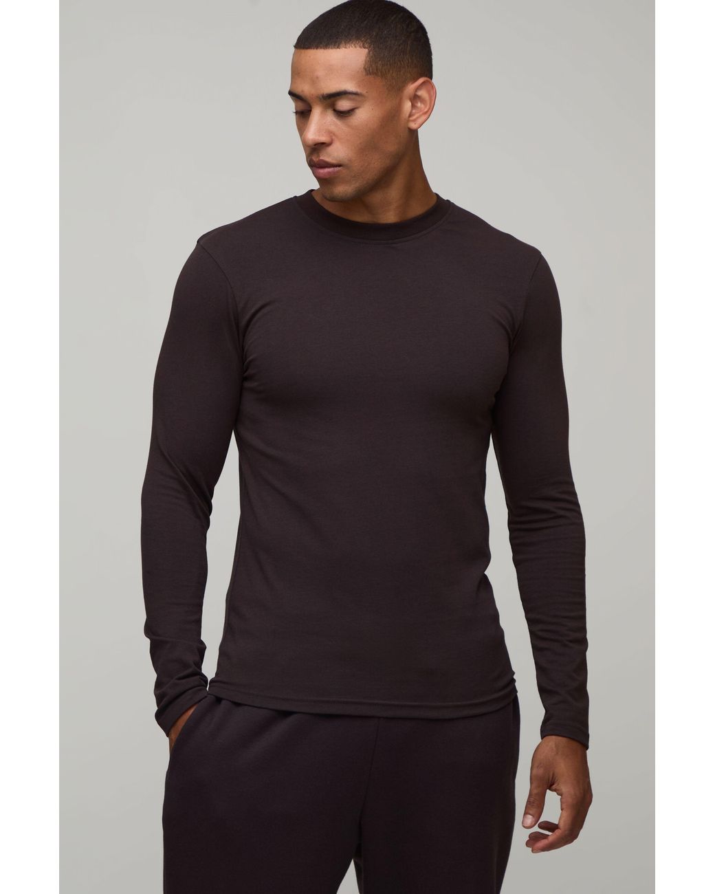 BoohooMAN Blue Essential Muscle Fit Long Sleeve T-Shirt for men