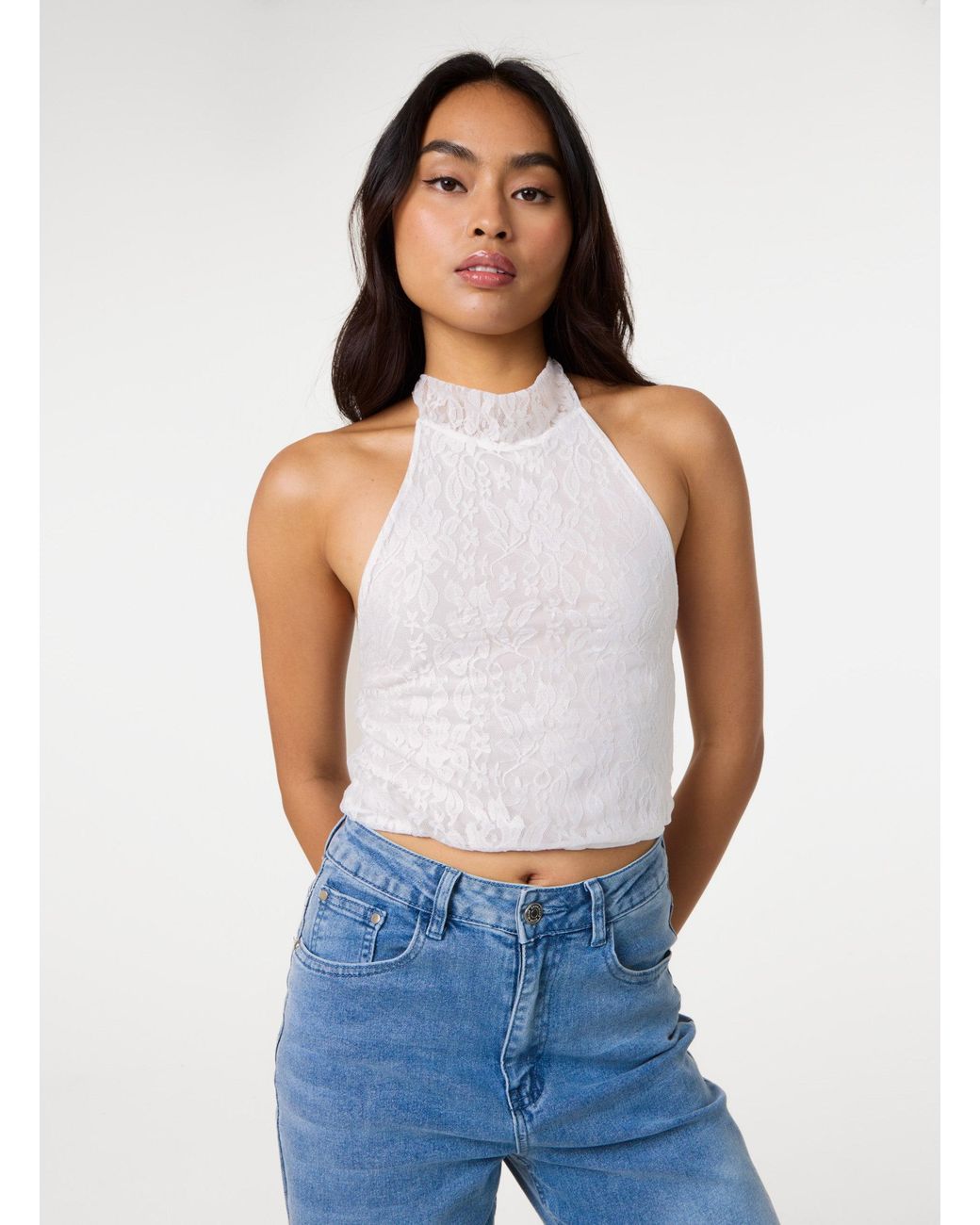 Pink Vanilla Blue Lace Halter Neck Top