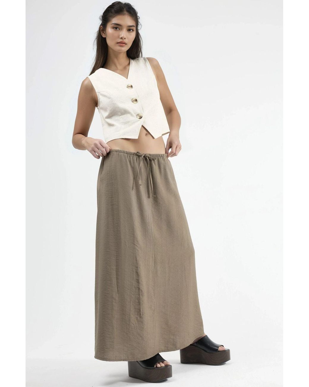 Busem Natural High Waist A-Line Maxi Skirt