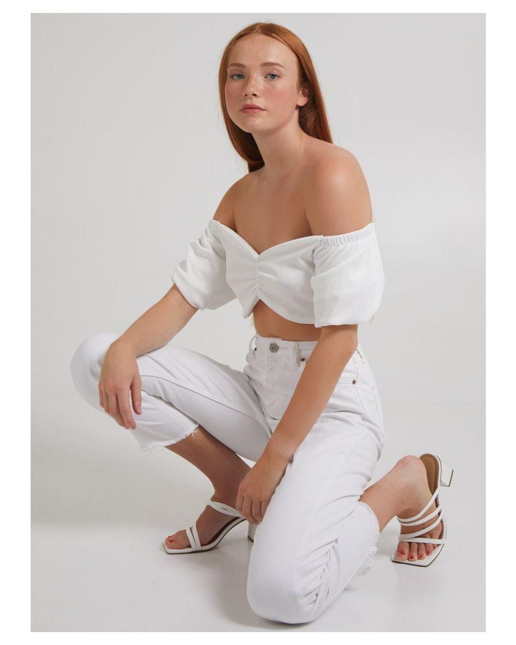 Pink Vanilla White Ribbed Waffle Crop Top