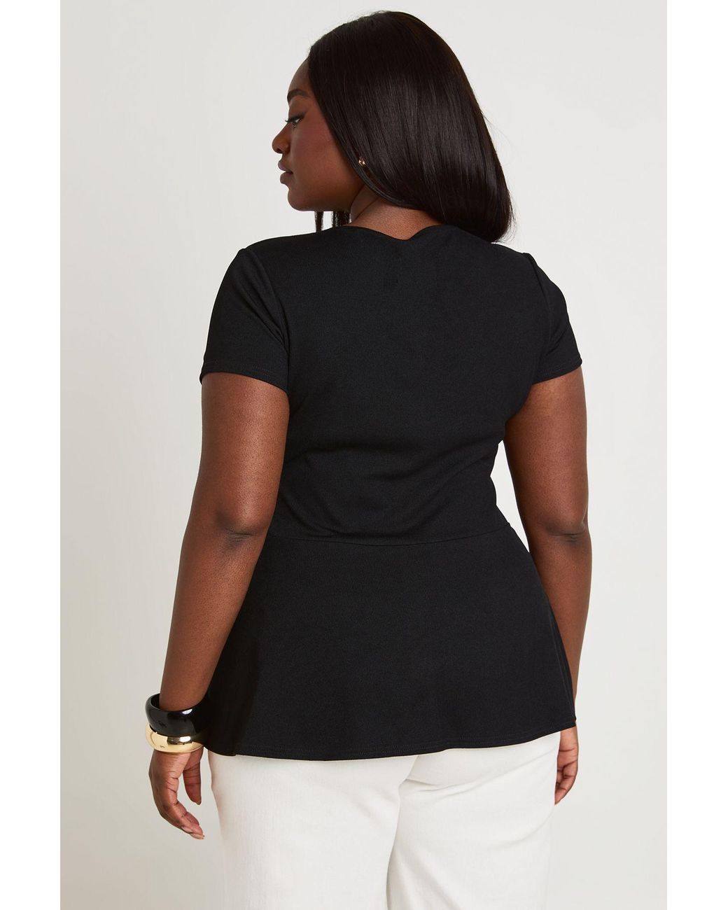 Boohoo Black Plus Rib Button Down Peplum Top