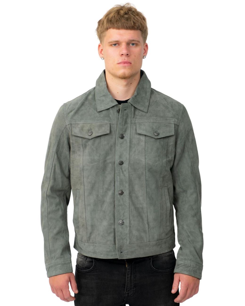Infinity Leather Gray Goat Suede Jeans Jacket-Adelaide for men