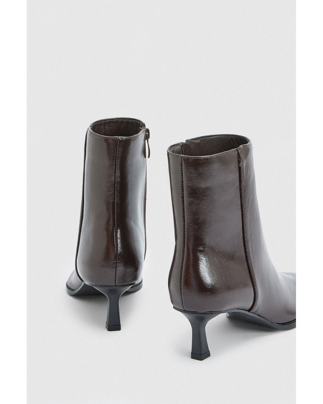 Faith Brown Harvie Faux Leather Low Stiletto Heel Ankle Boots