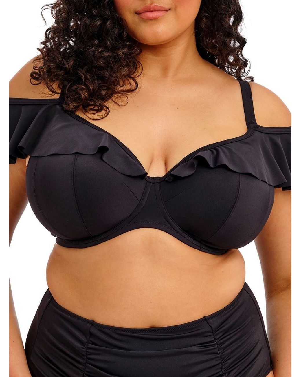 Elomi Black Plain Sailing Ruffle Bikini Top