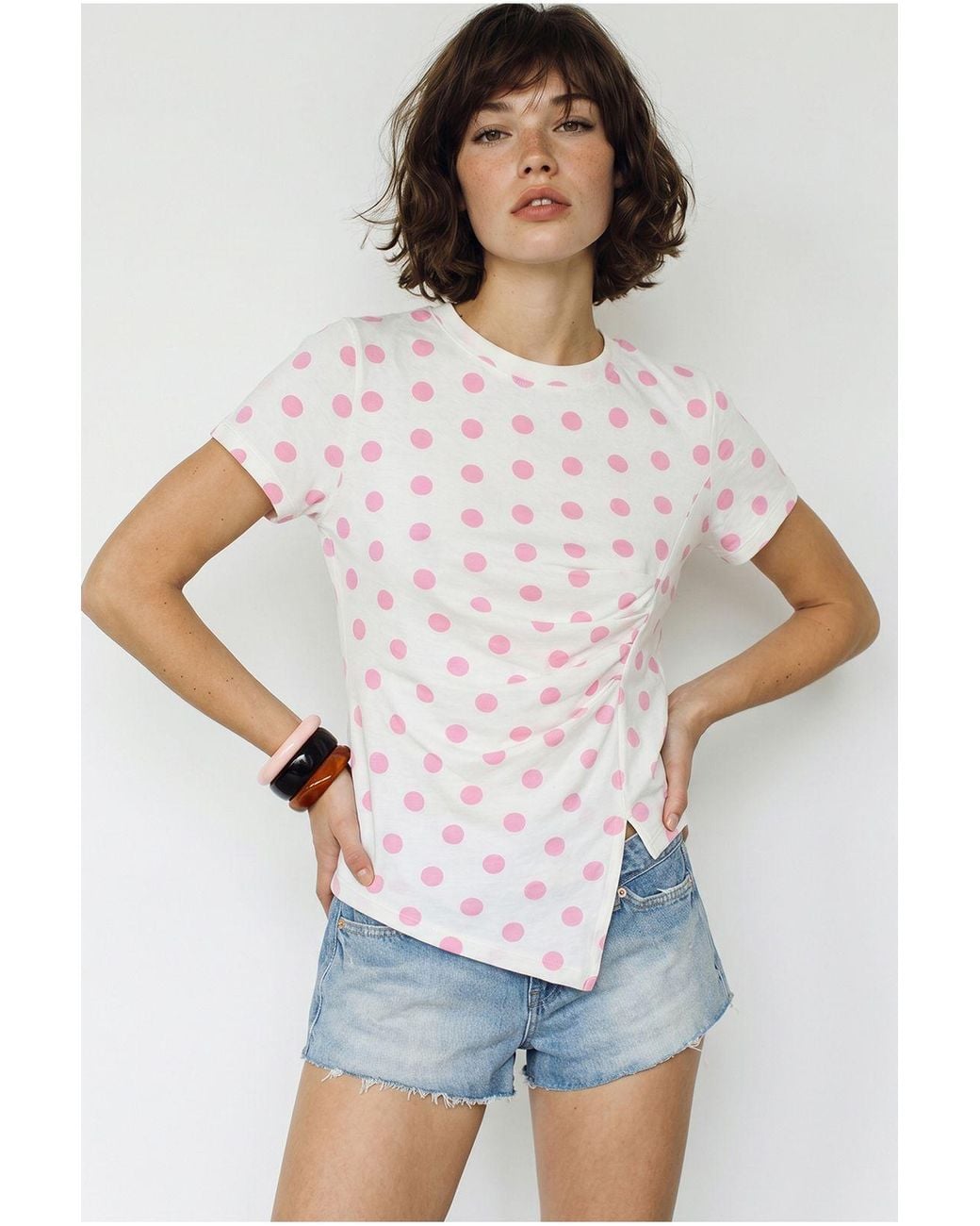 Bianco Lucci White Fitted Polka Dot Crew Neck T-Shirt