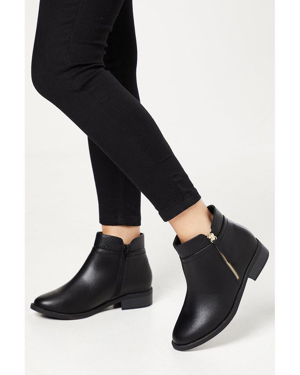 Good for the Sole Black Extra Wide Fit Mira Material Mix Zip Flat Ankle Boots