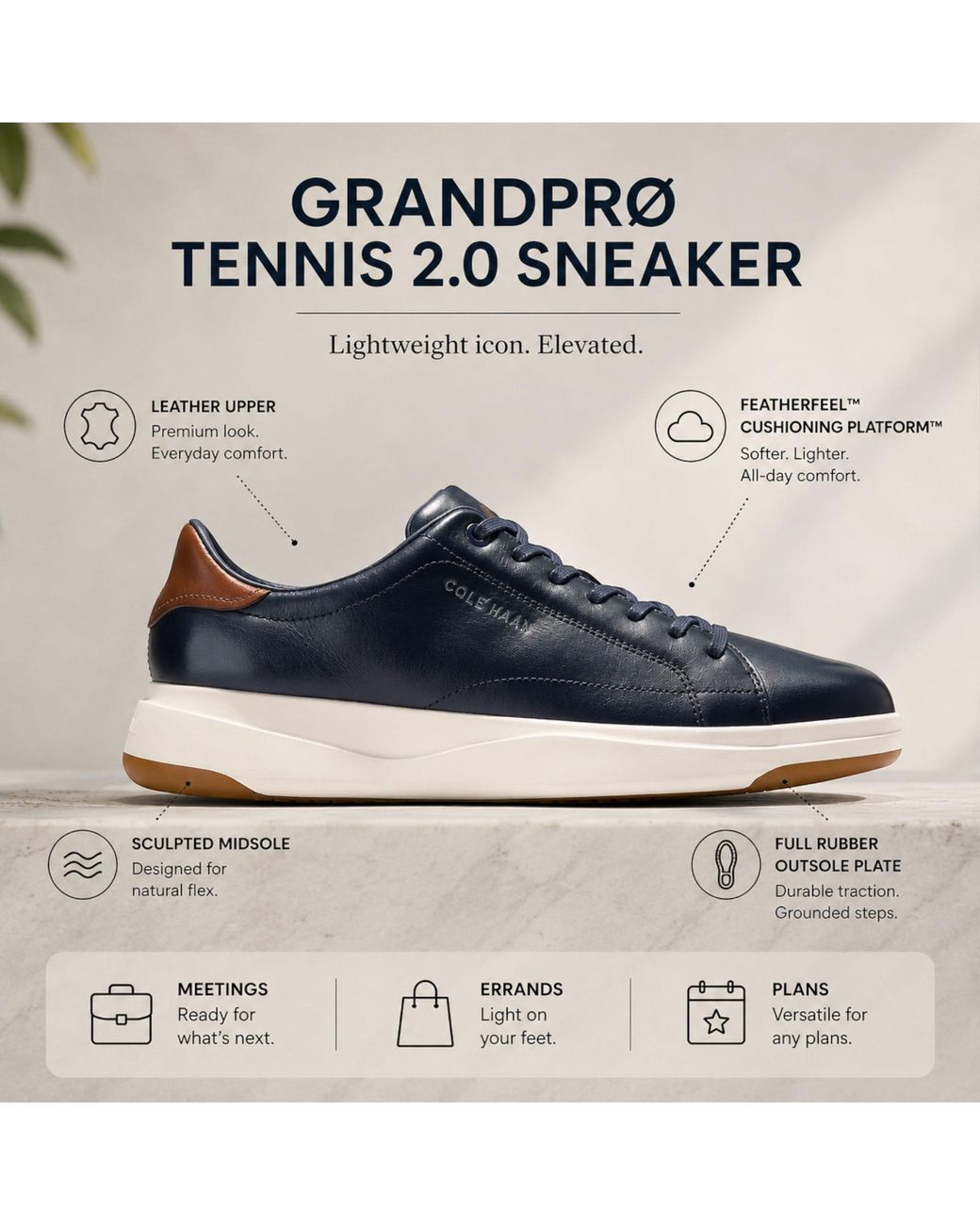 Cole Haan Blue Grandpro Luxe Mile Trainer Leather Sneakers for men