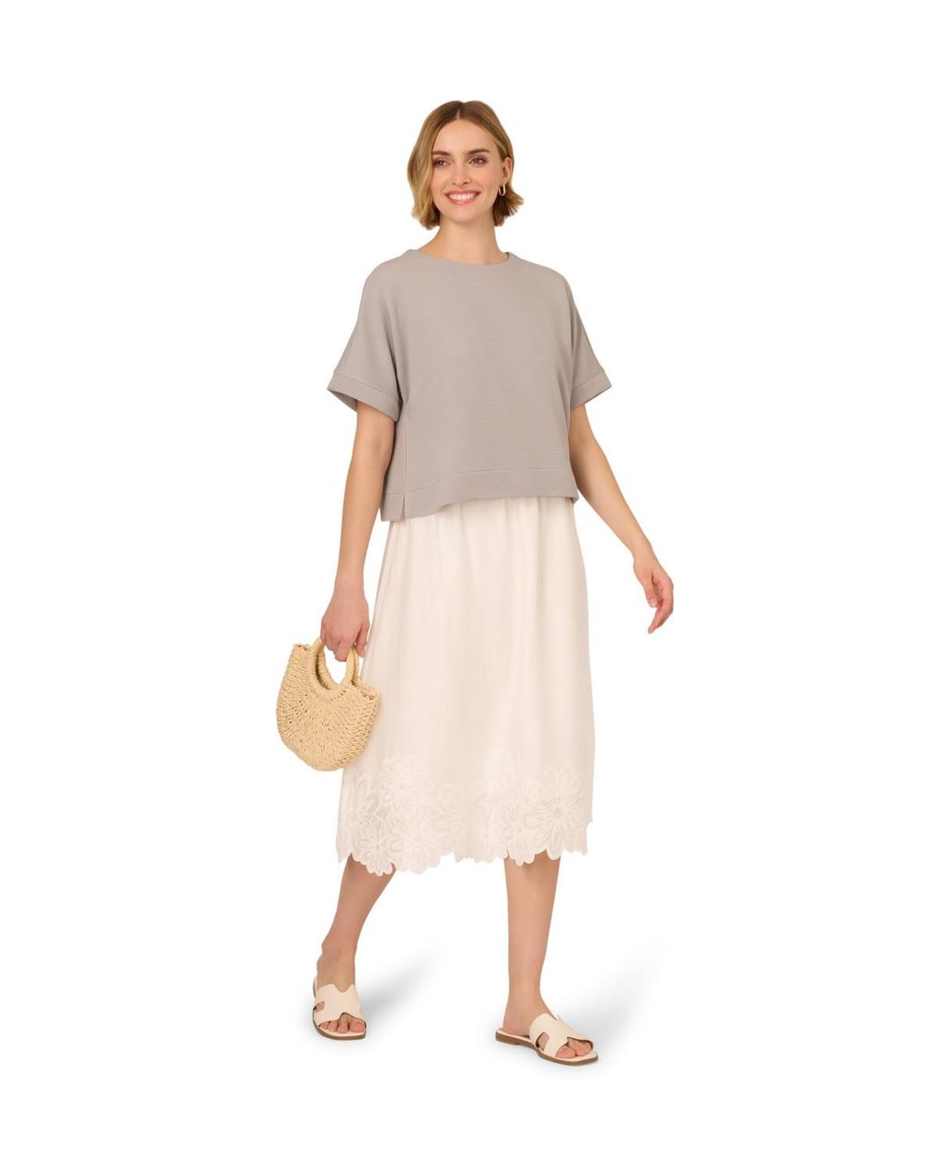 Adrianna Papell Natural Ottoman Rib Dolman Knit Top With Button Back Detailing