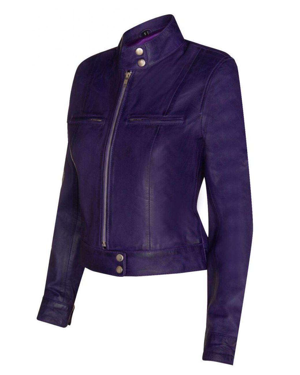 Infinity Leather Blue Plain Moto Biker Jacket-Braga