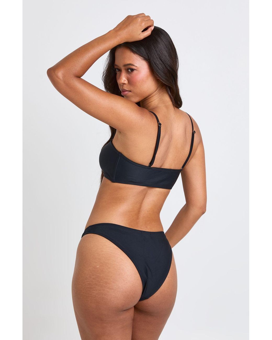 Boohoo Black Trim Detail Plunge Top And Brief Bottom Bikini Set