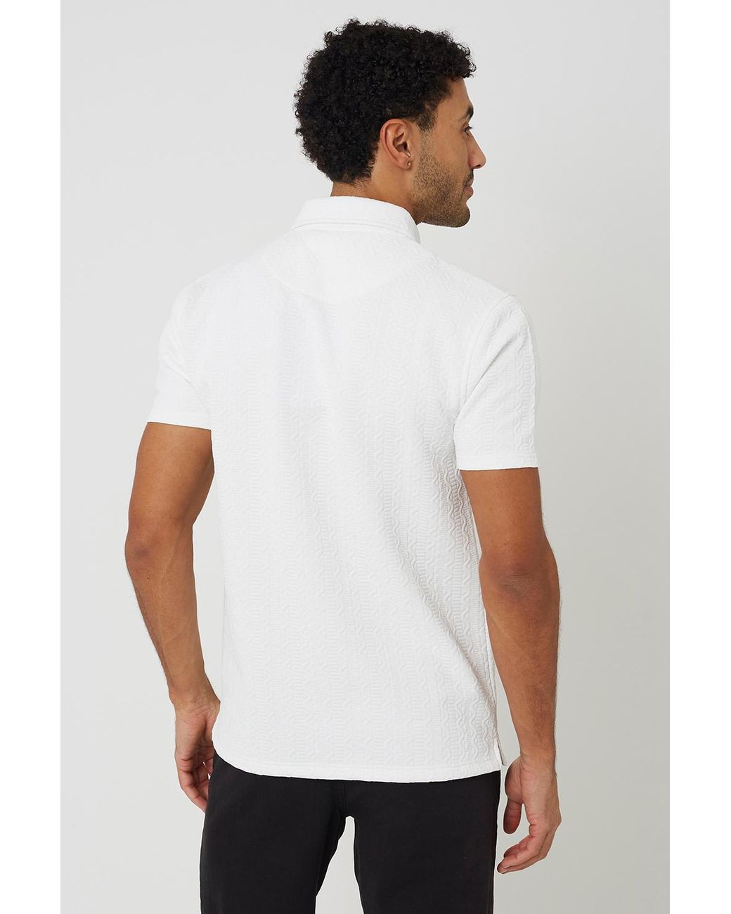 Brave Soul White Off Quarter Zip Short Sleeve Polo Shirt for men