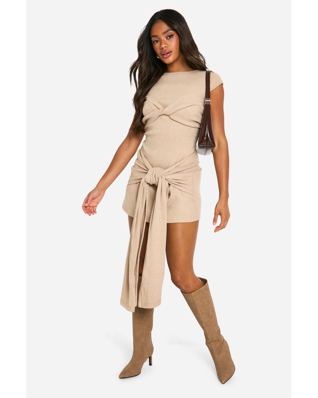 Boohoo Natural Brushed Rib Mini Dress