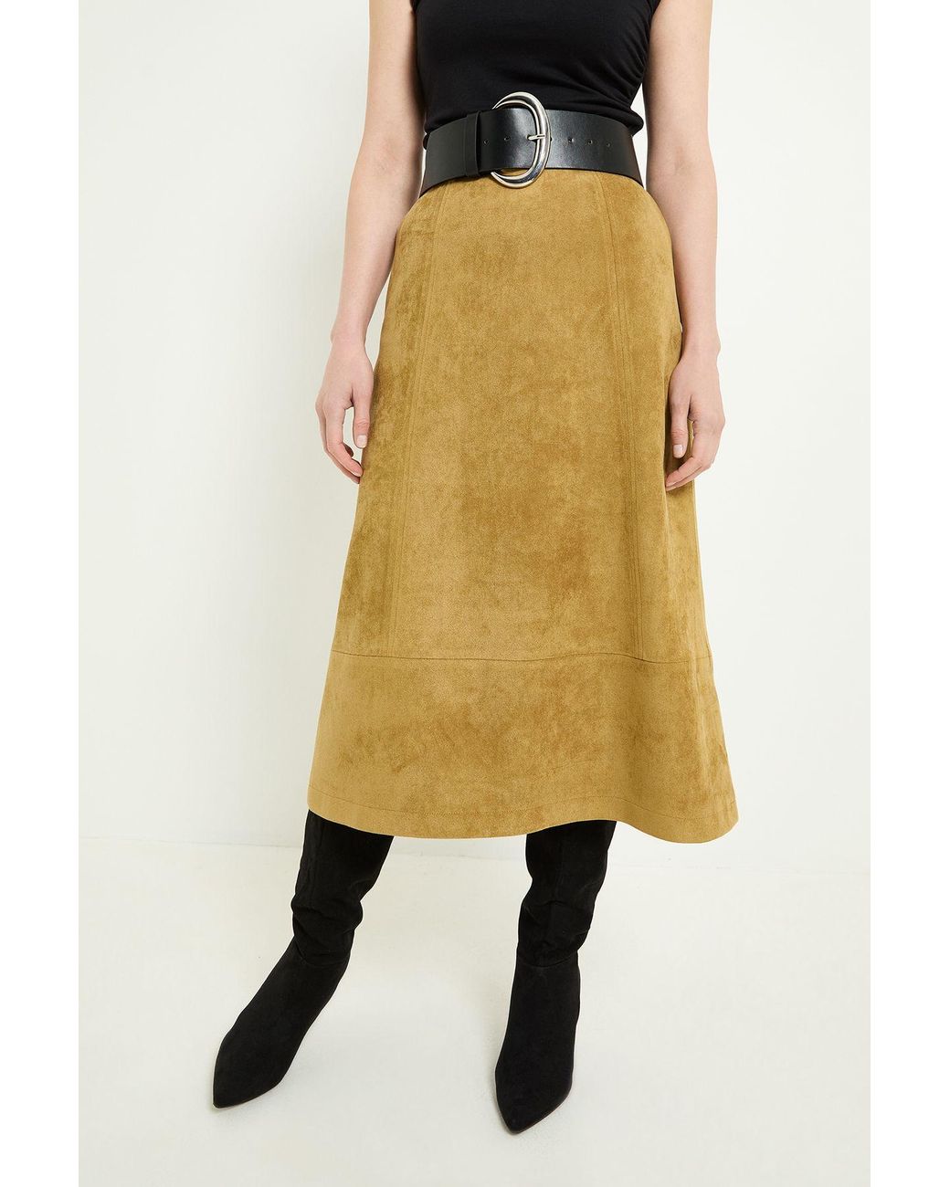 Wallis Natural Faux Suede Seam Detail Midi Skirt