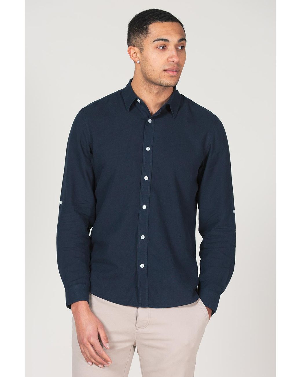 Tokyo Laundry Blue Linen Blend Long Sleeve Button-Up Shirt for men