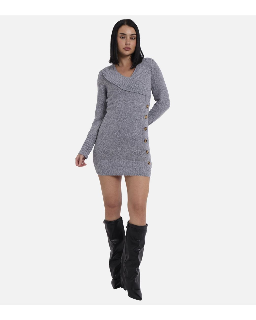 Gini London Blue Wrap Knit Button Detail Mini Jumper Dress