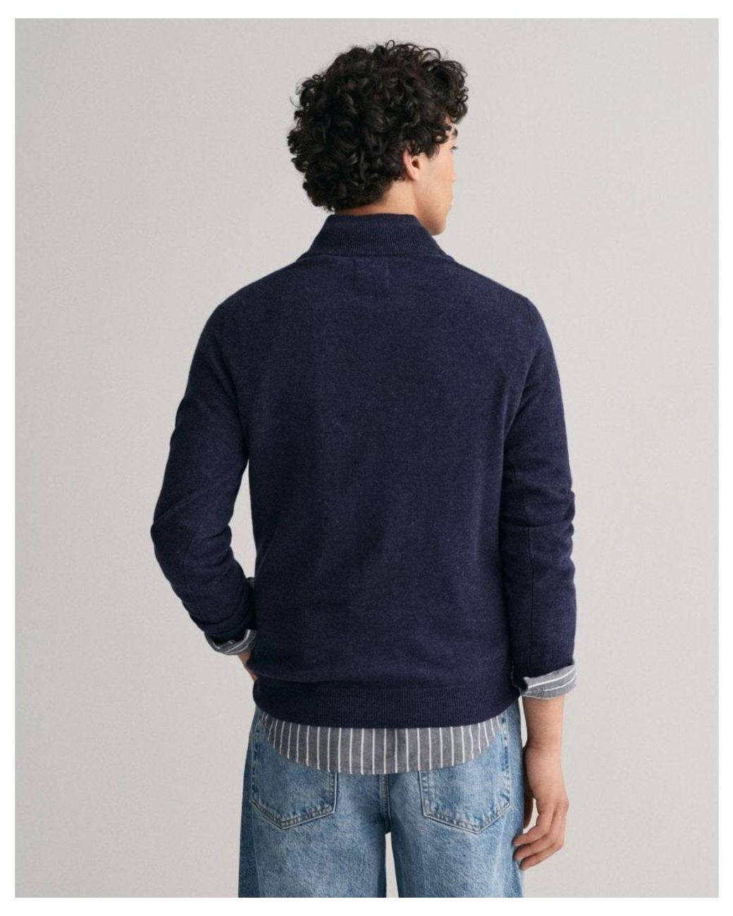Gant Blue Superfine Lambswool Half Zip Cardigan for men