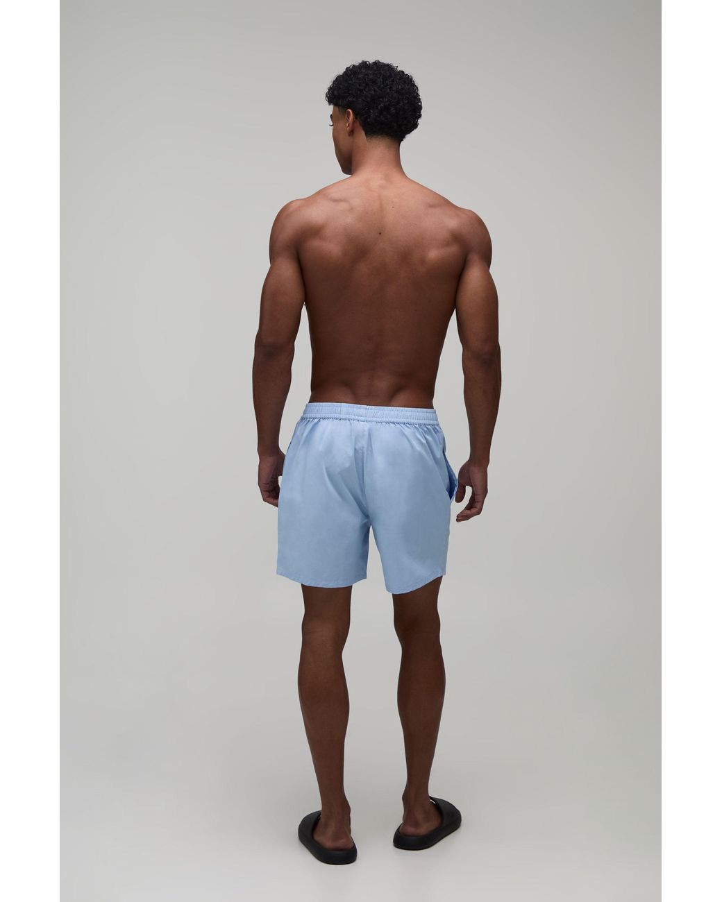 BoohooMAN Blue Relaxed Fit Cotton Boxer Style Embroidered Short for men