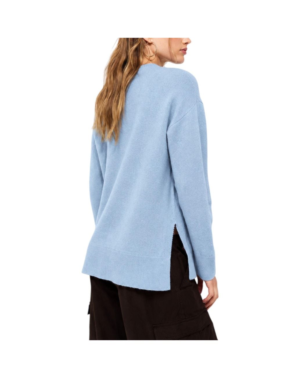 New Look Blue Side Slit Jumper Long Sleeve Sweatshirts Crew Neck Knitted Top