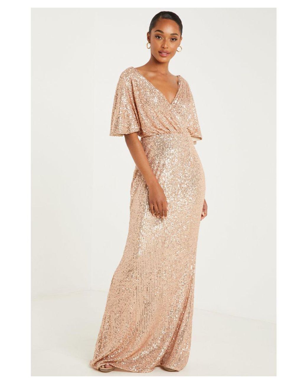 Quiz Champagne Sequin Wrap Maxi Dress in Natural Lyst UK