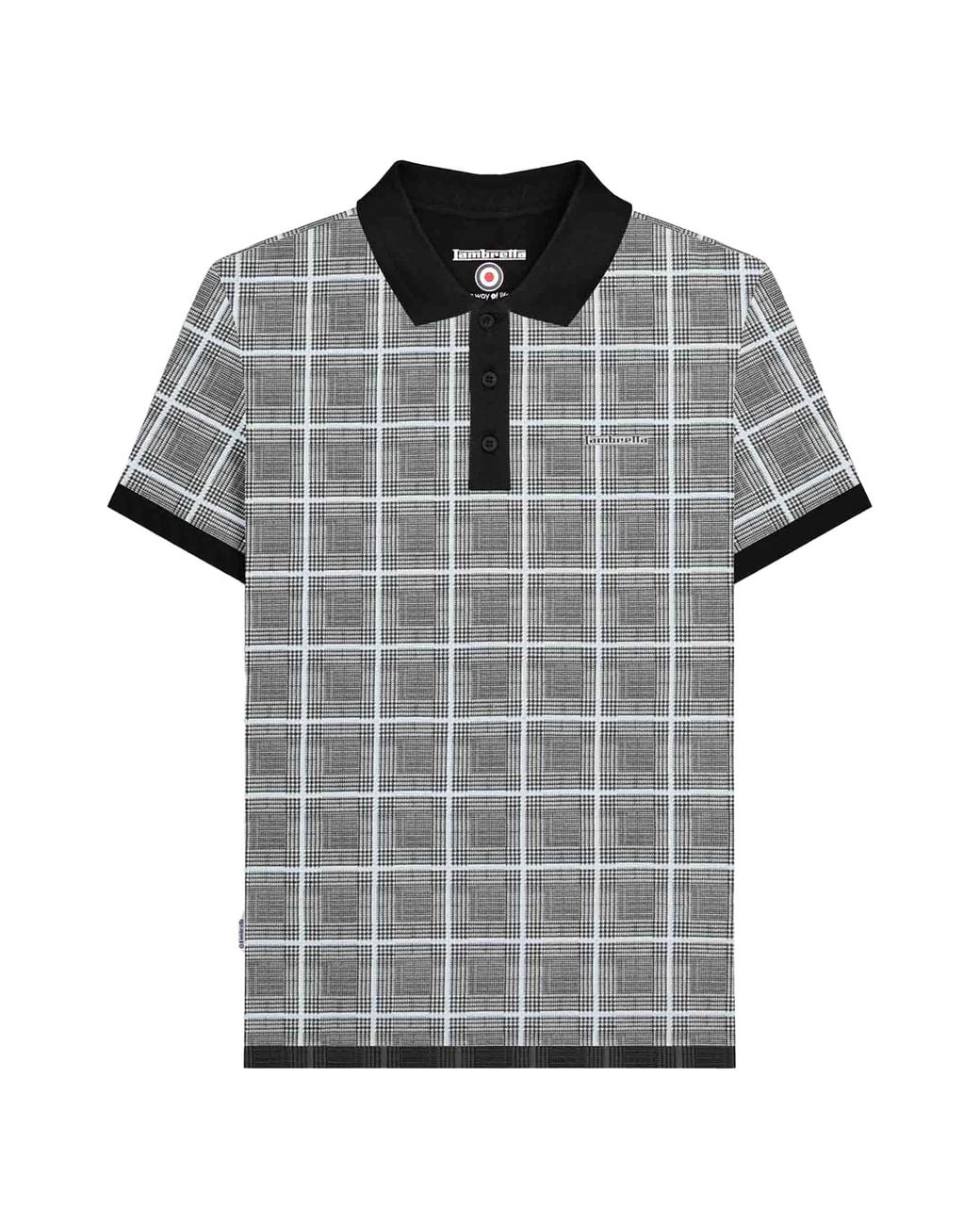 Lambretta Black Ss25 Prince Of Wales Check Big & Tall Polo Shirt Cotton for men