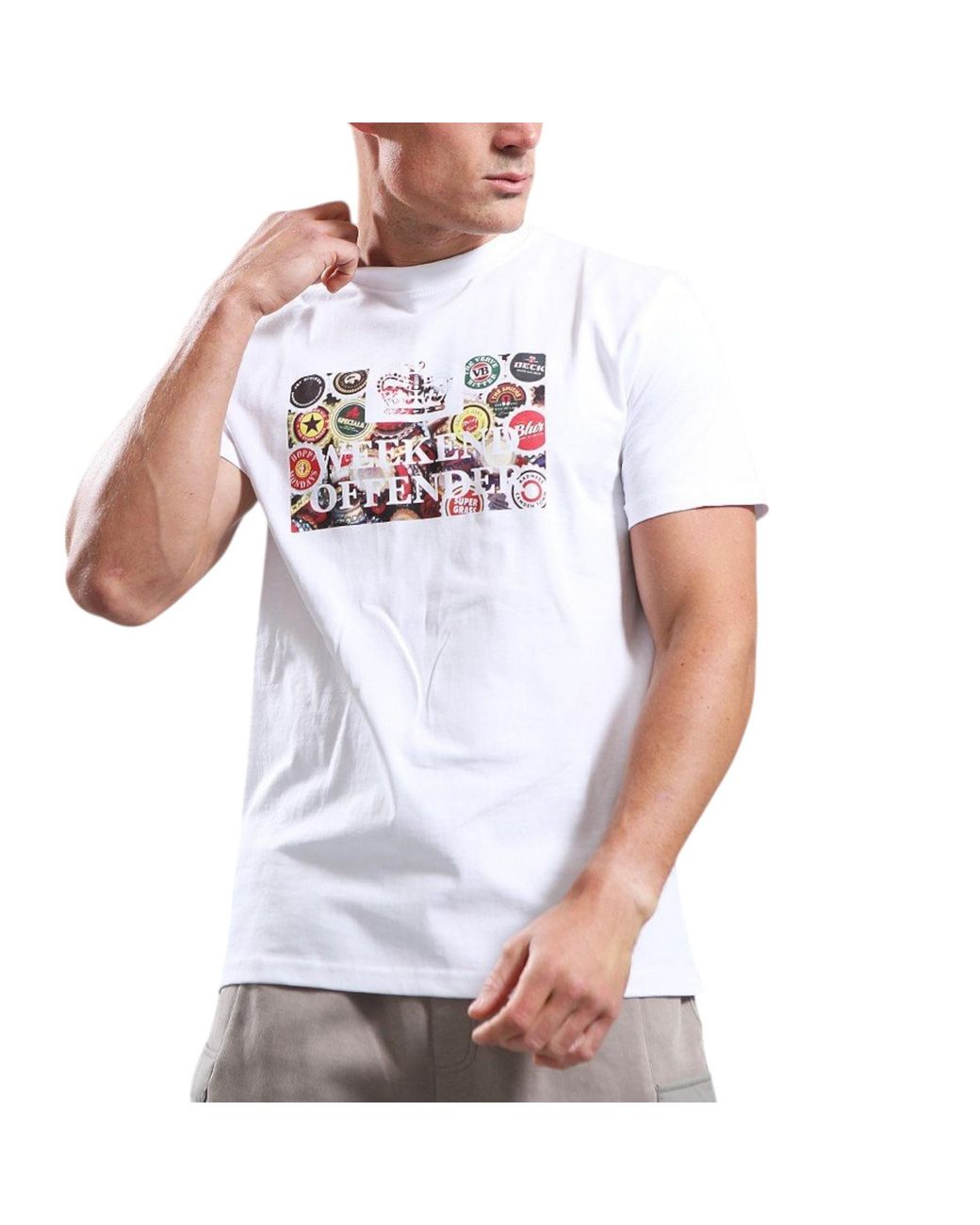Weekend Offender White T Shirt Caps Graphic Print Crew Neck Casual Cotton Tee Top for men
