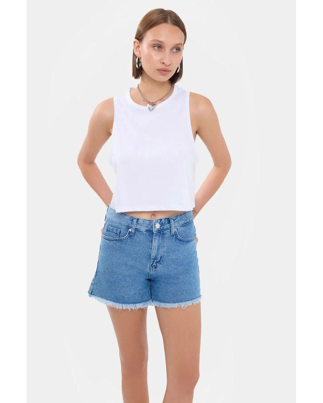Hiccup Blue Sleeveless Round Neck Solid Crop Top