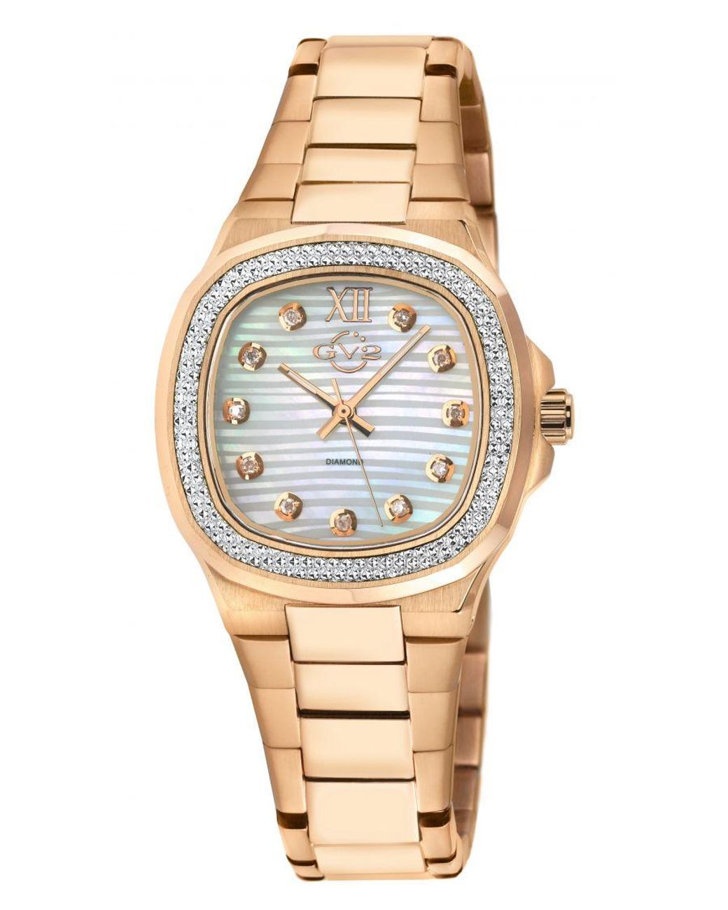 Gv2 Metallic Potente Lady Mop Dial, 316L Stainless Steel Iprg Diamond Bracelet Swiss Quartz Watch