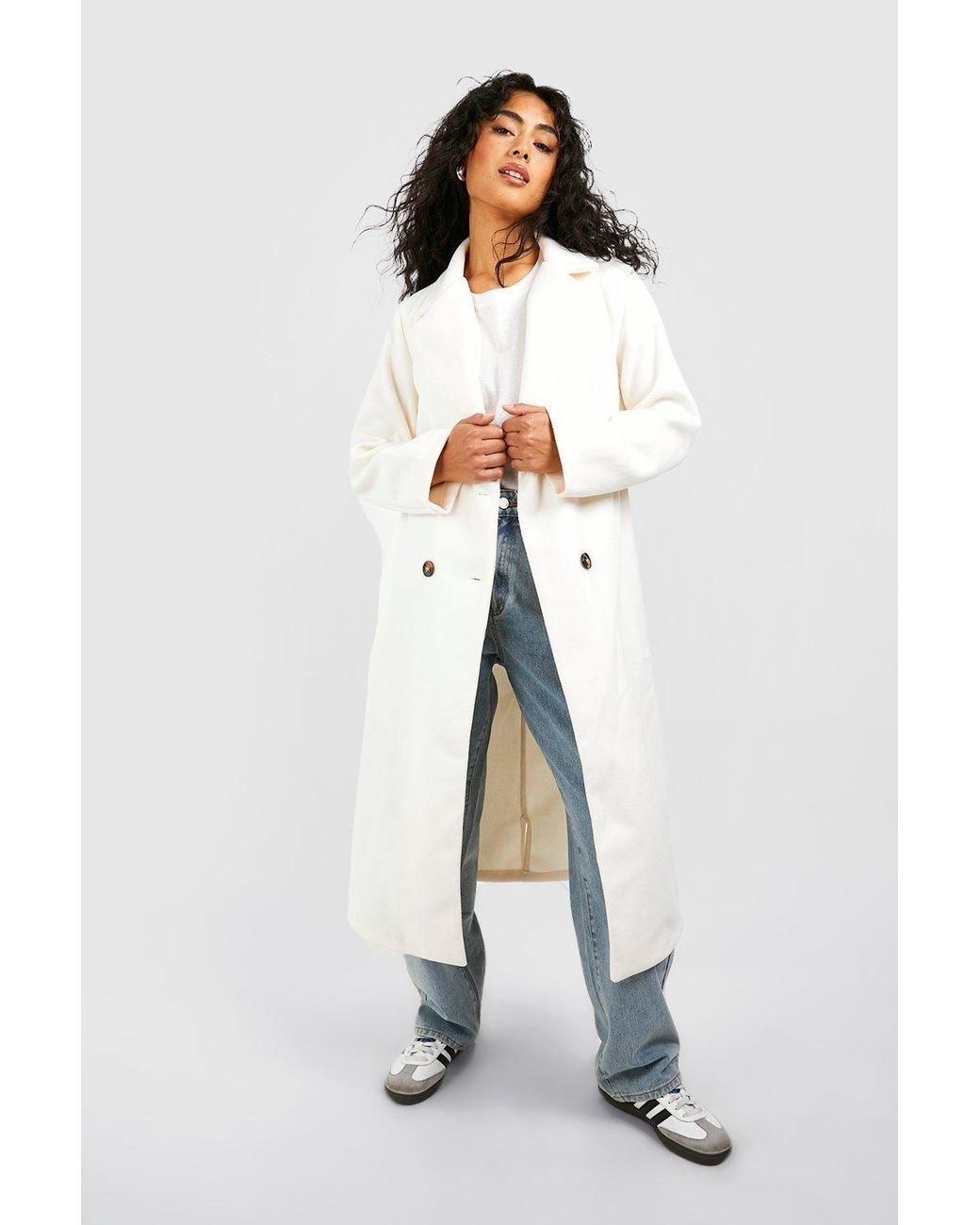 Boohoo White Double Breasted Longline Coat