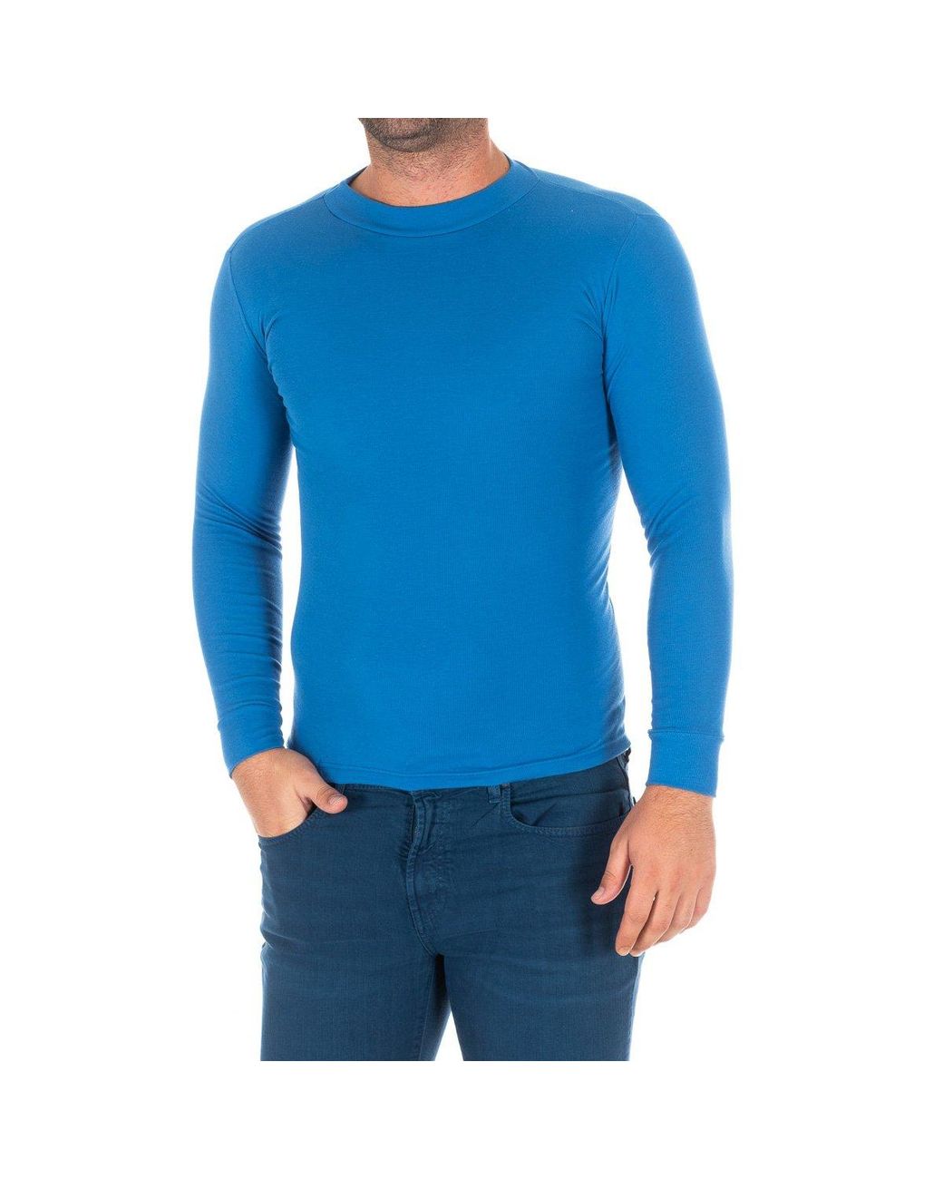 Kisses&Love Blue Long Sleeve T-Shirt With A Medium High Neck 1625-H for men