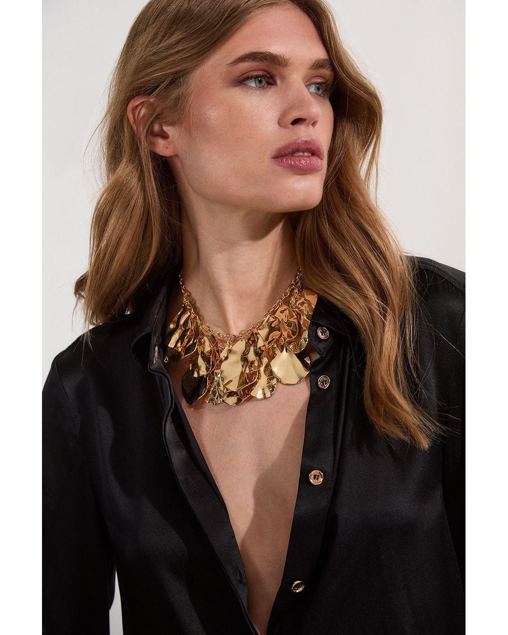 Karen Millen Black Double Layer Statement Necklace Steel