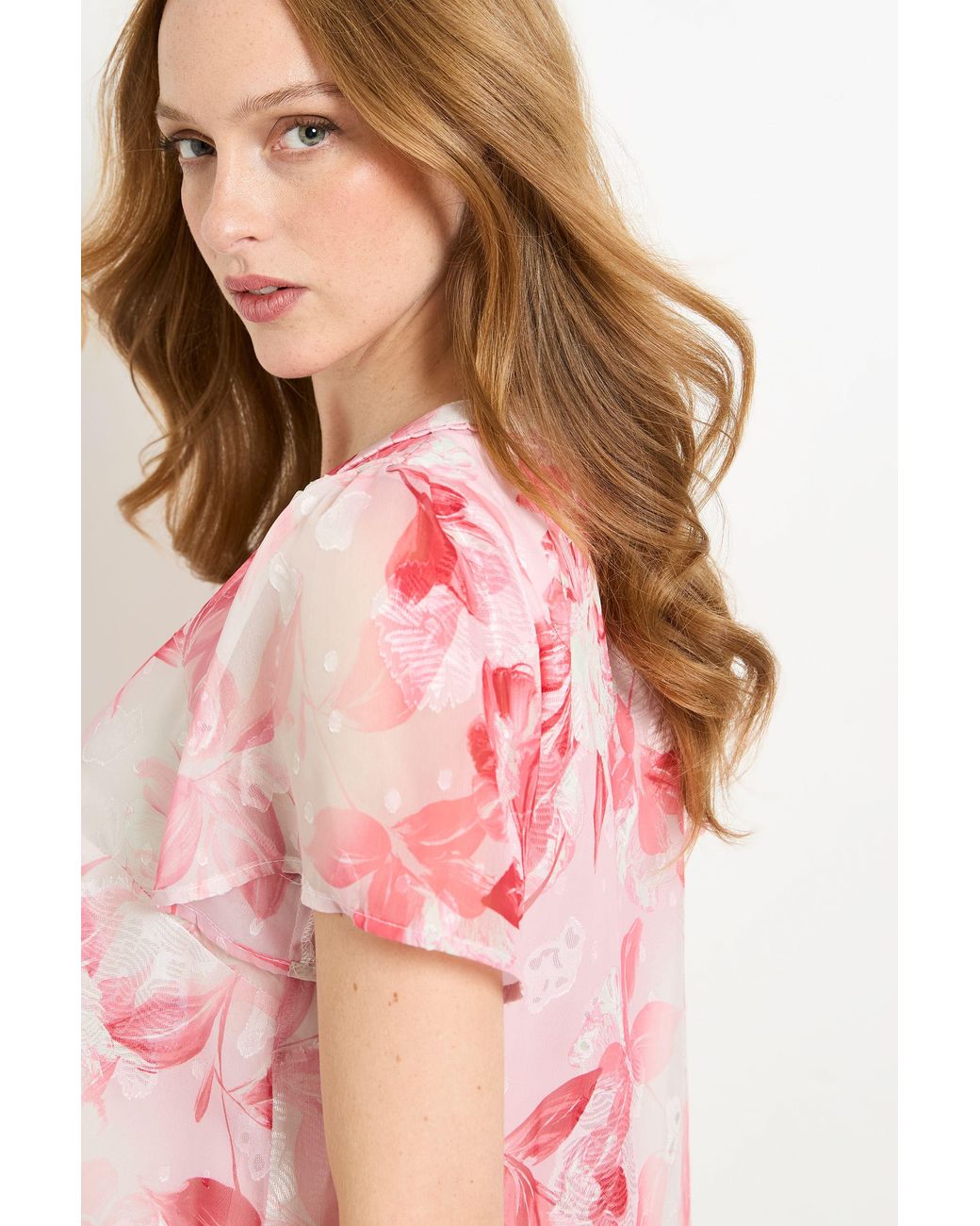 Wallis Pink Floral Burn Out Lace Insert Blouse