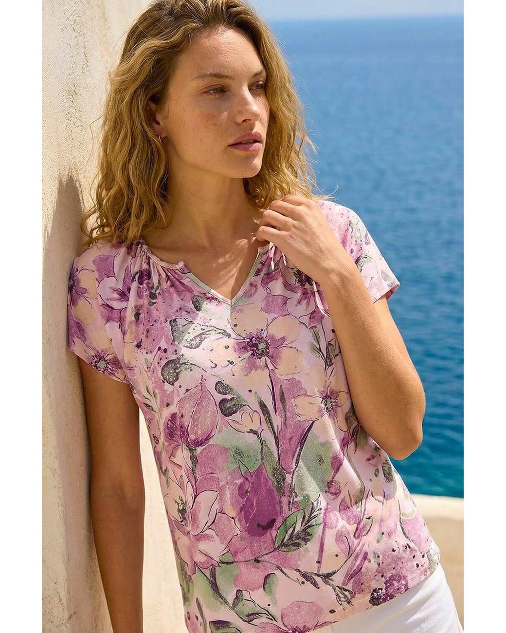 Roman Red Abstract Print Stretch Tunic Top