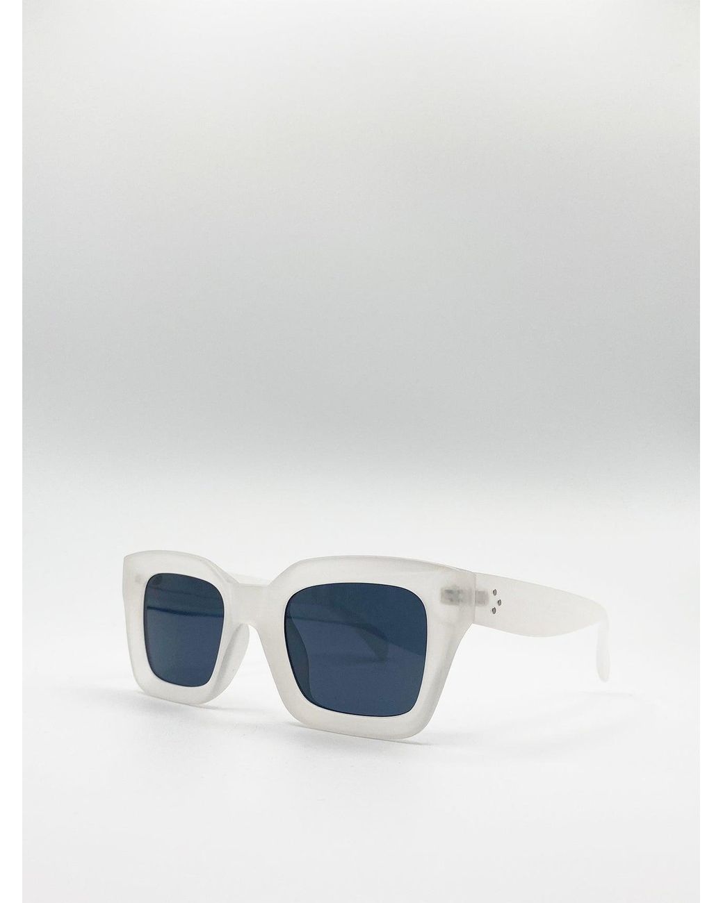 SVNX Blue Oversized Matte Clear Frame Cat Eye Sunglasses