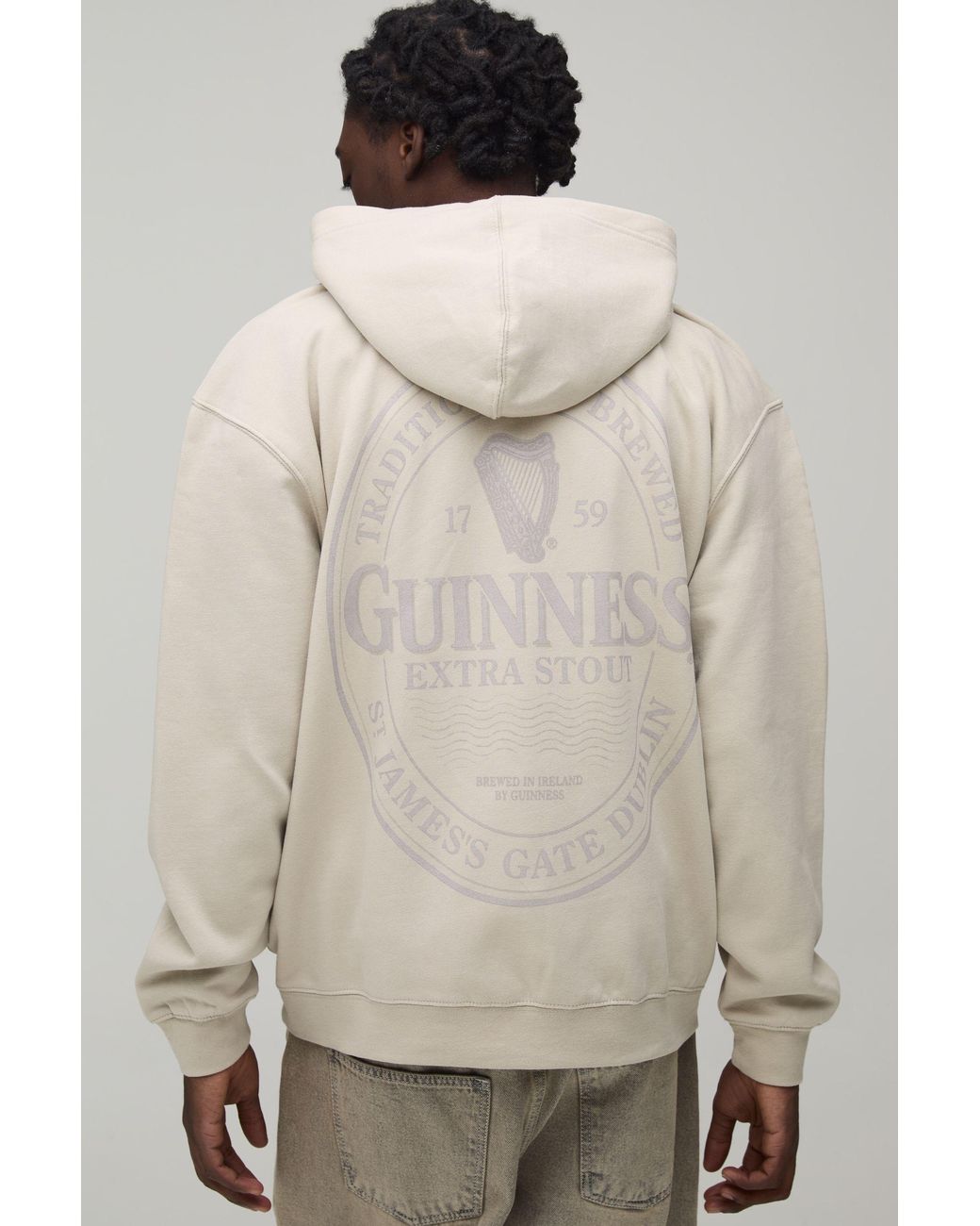 BoohooMAN Natural Stone Oversized Guinness License Printed Hoodie for men