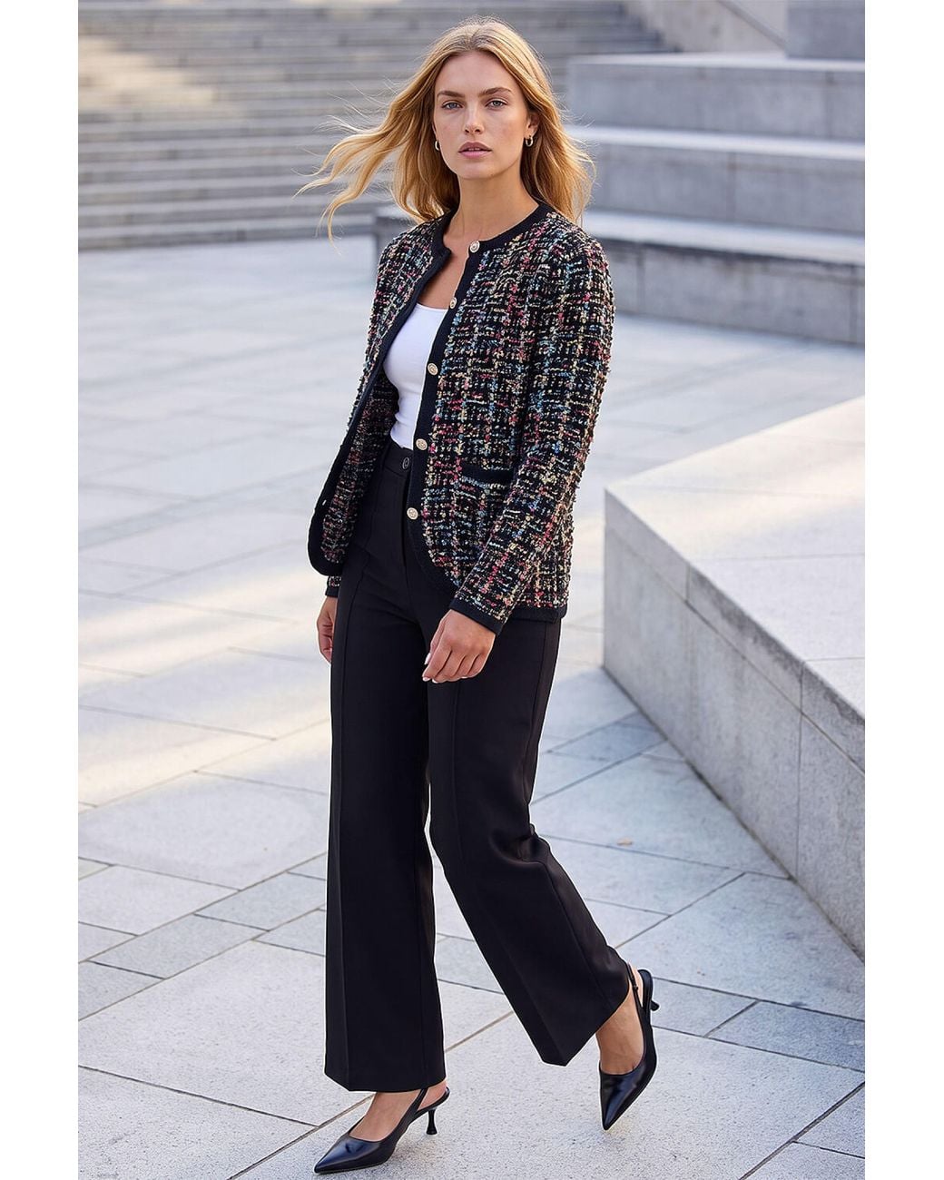 Roman Black Sparkle Tweed Knit Cardigan