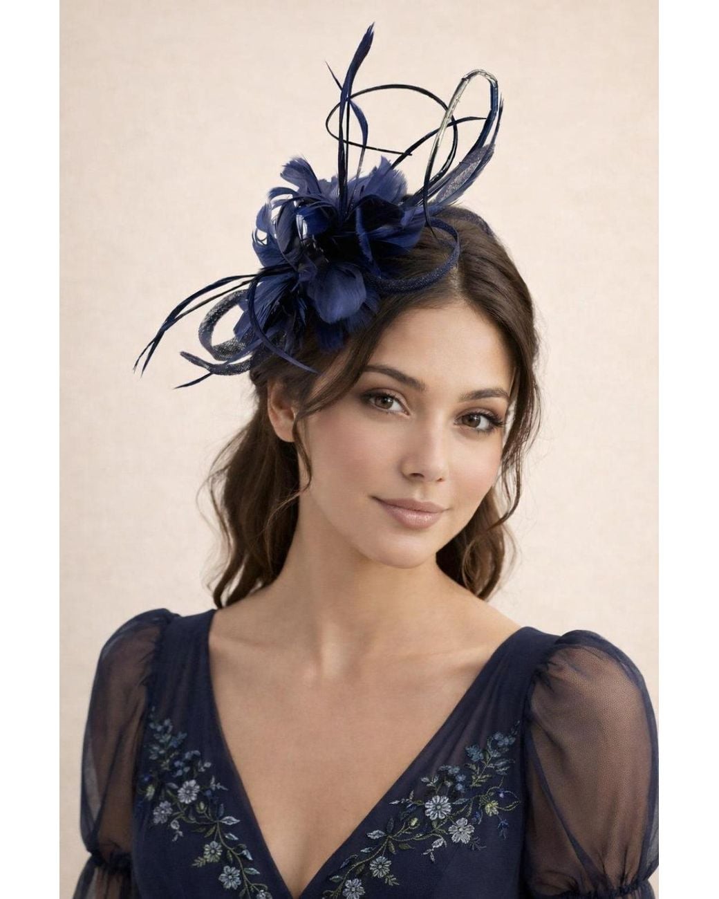 SVNX Blue Floral Feather Fascinator With Loops