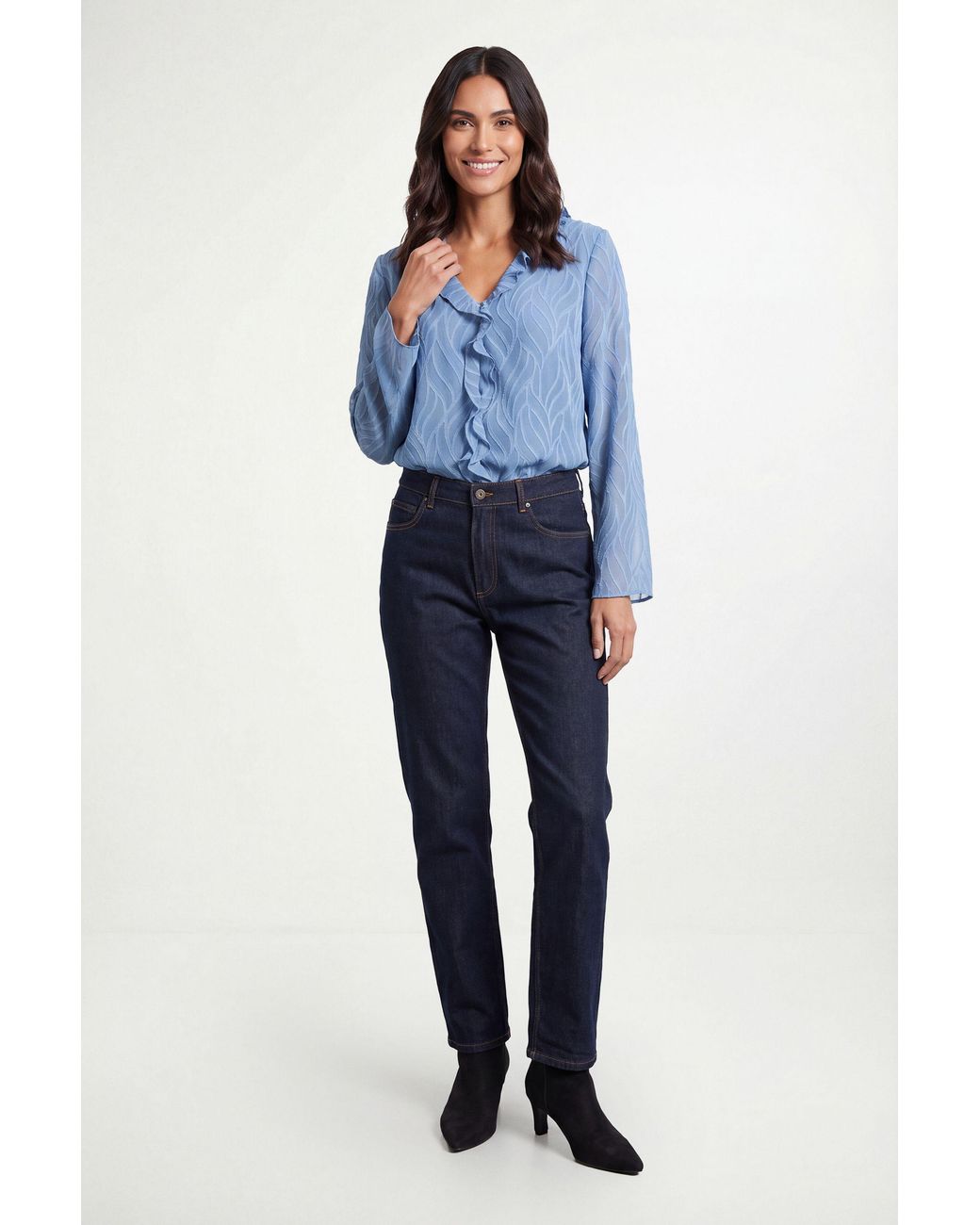 Wallis Blue Burnout Ruffle Detail V Neck Blouse