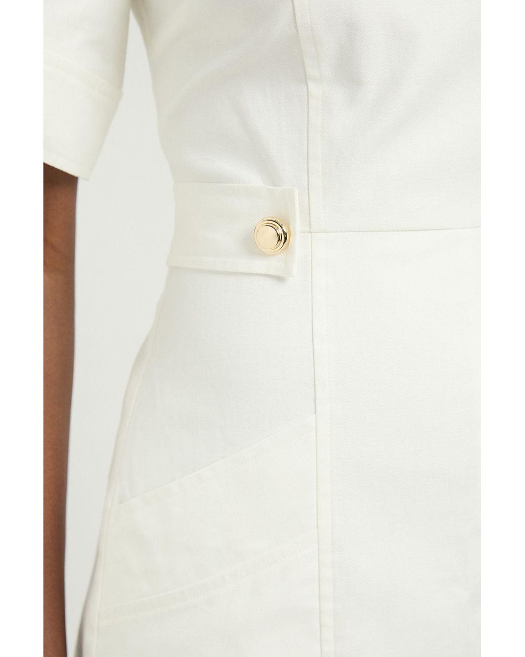 Karen Millen White Tailored Linen Button Detail Playsuit