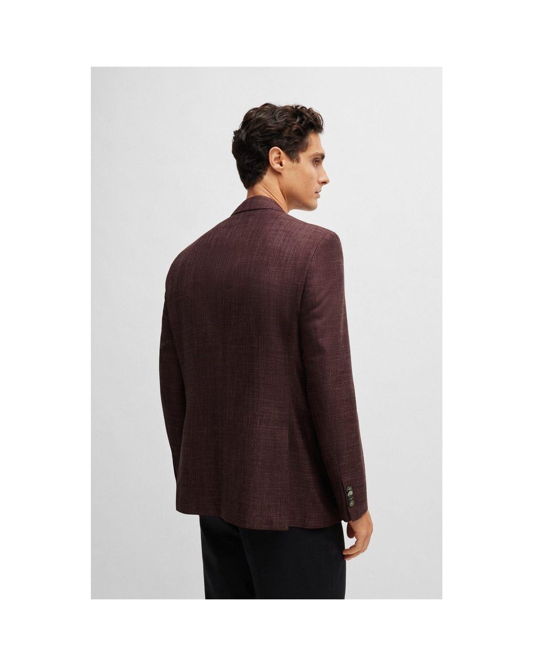 Boss Brown H Janson Notch Collared Solid Patterned Blazer for men