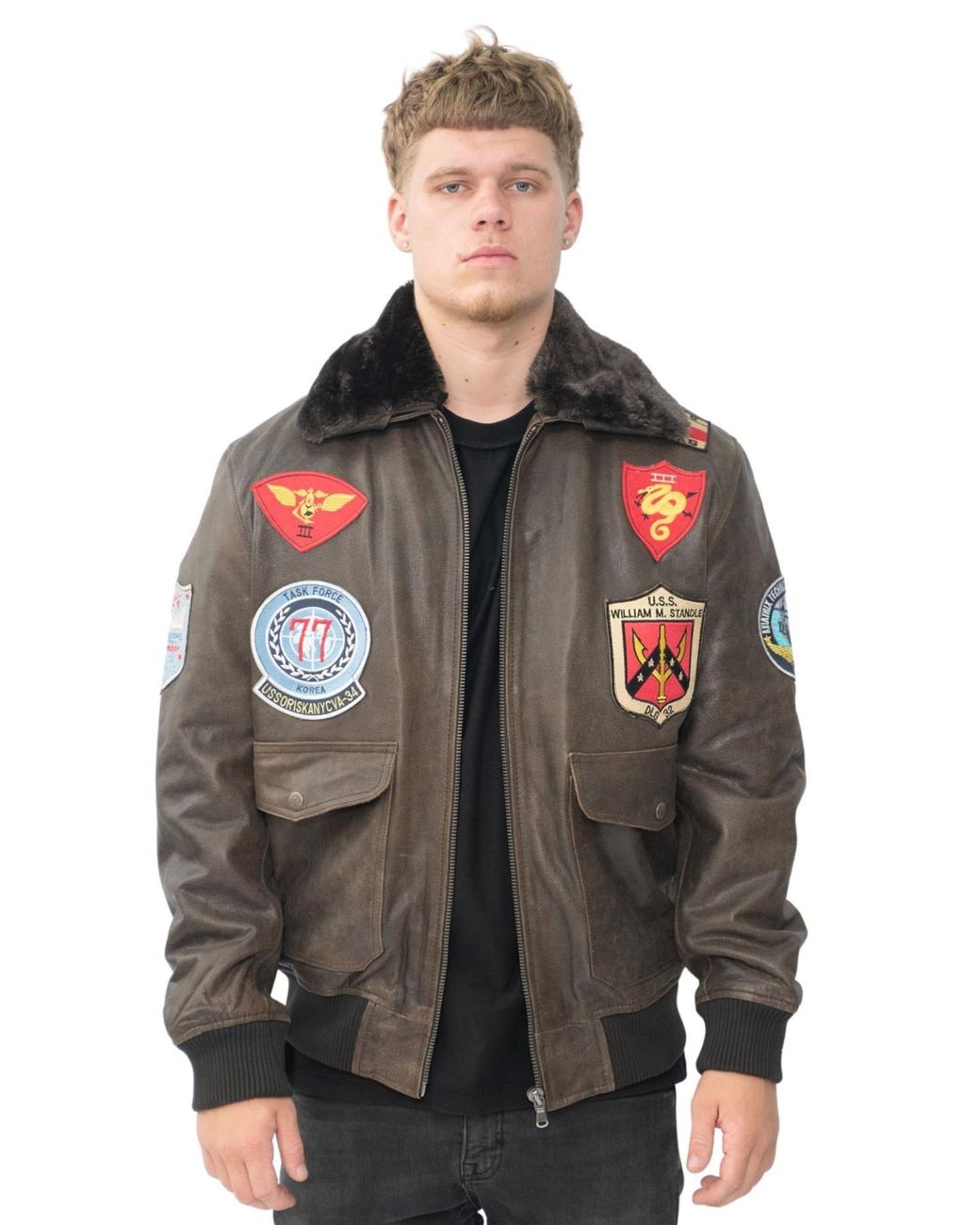 Infinity Leather Black Us Aviator Bomber Jacket for men