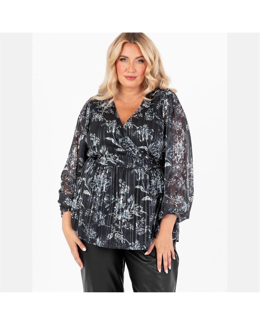 Lovedrobe Black V-Neck Balloon Sleeve Wrap Blouse