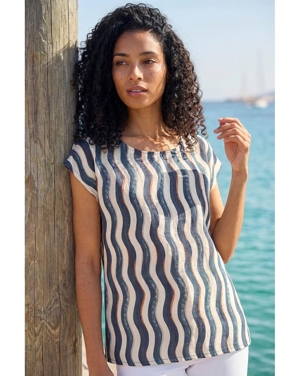 Roman Natural Wave Stripe Print Tunic Top