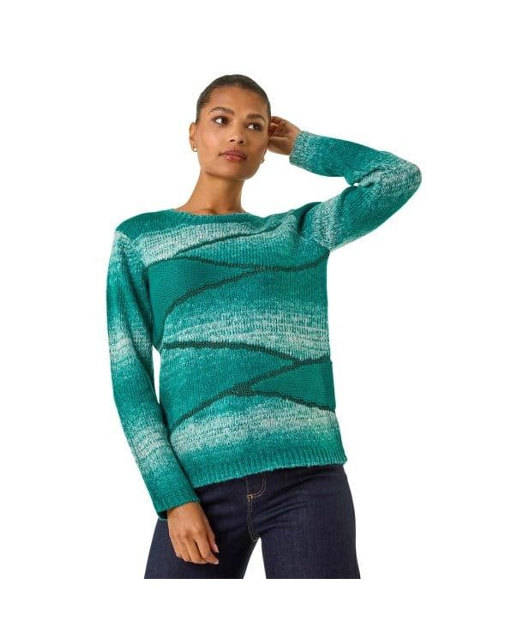 Roman Green Colour Block Knit Jumper