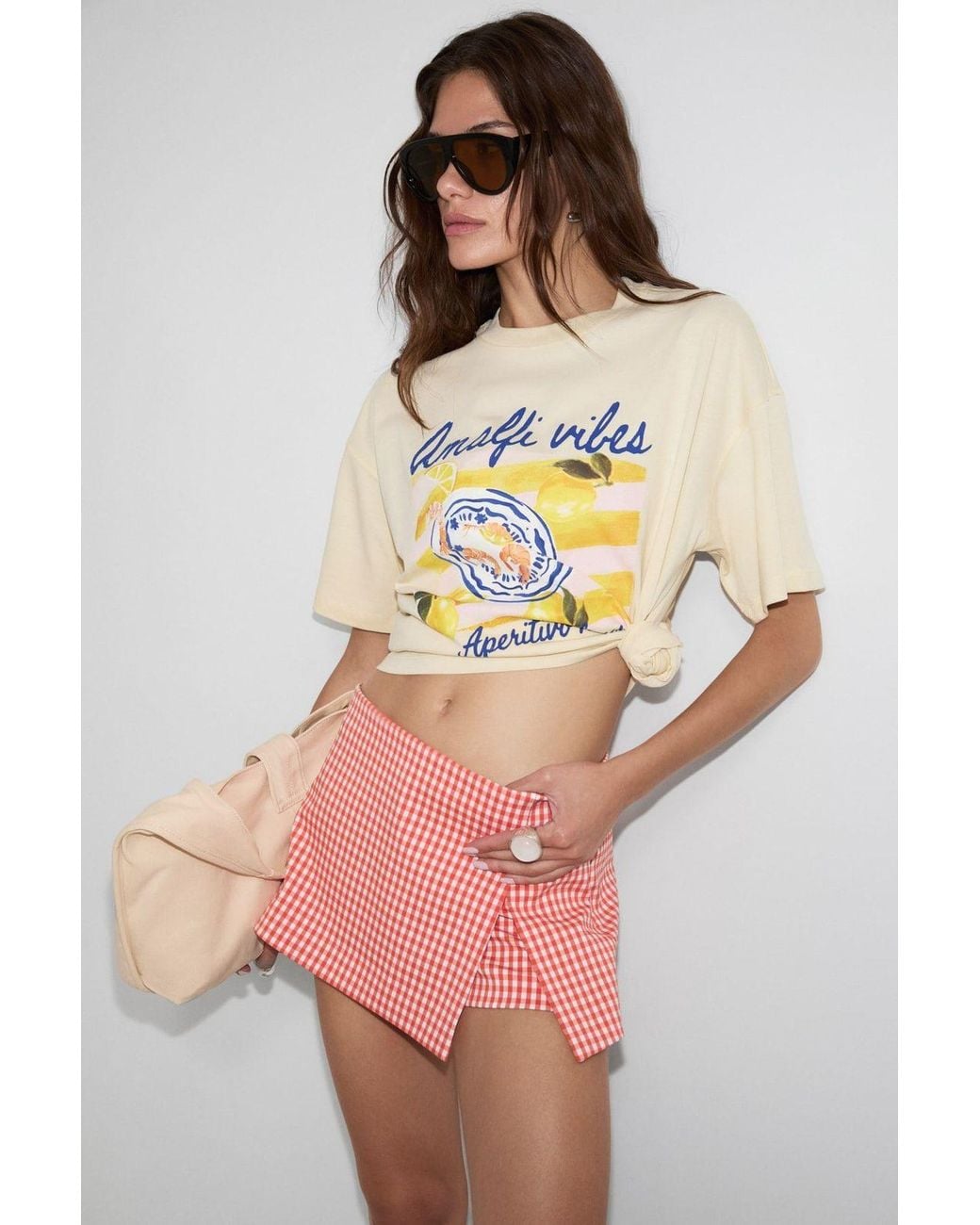 Grimelange Pink Oversized Crew Neck Printed T-Shirt